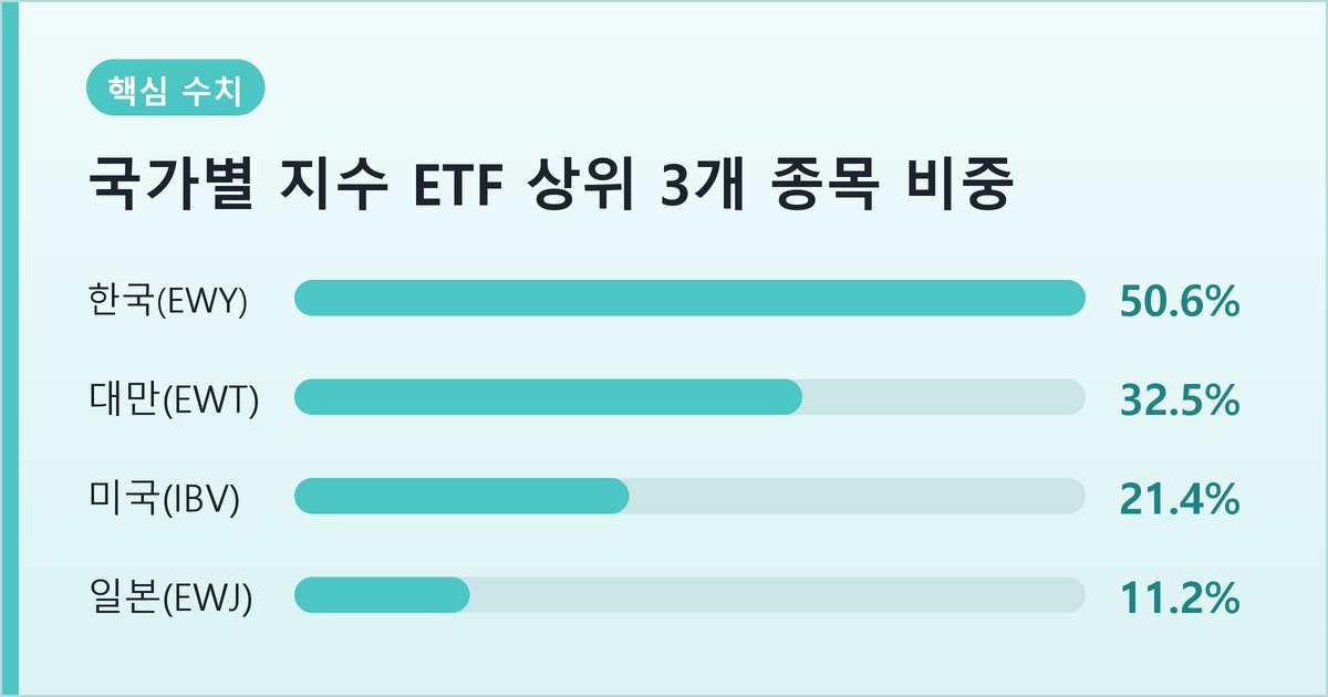 국가별 지수 ETF 상위 3개 종목 비중